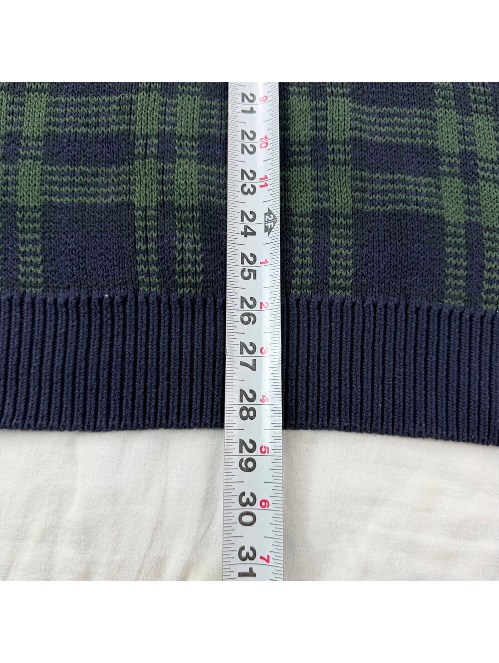 Vintage Woods & Gray Mens M Plaid Sweater Navy Green Cotton Knit 90s Grandpa - Picture 10 of 10